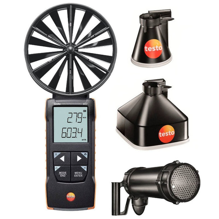 Testo 417 Kit 2 Vane Anemometer with Measuring Funnels and Flow Straightener