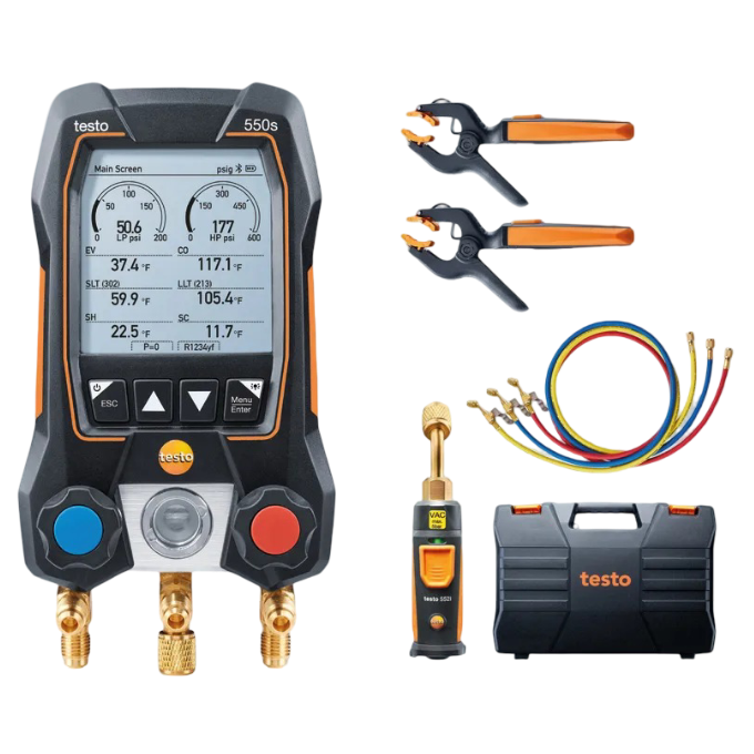 Testo 550s Smart Digital Manifold with Wireless Vacuum Probe, Temperature Probes, and 3 Hoses