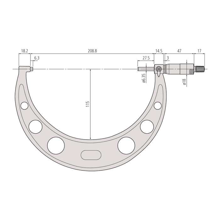 Mitutoyo 103-184 : Outside Micrometer with Ratchet Stop, Range 7-8 inch