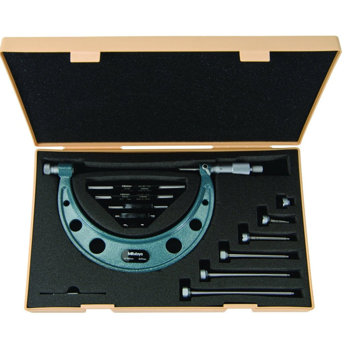 Mitutoyo 104-139A Outside Micrometer, Range 0-100mm with Interchangeable Anvils