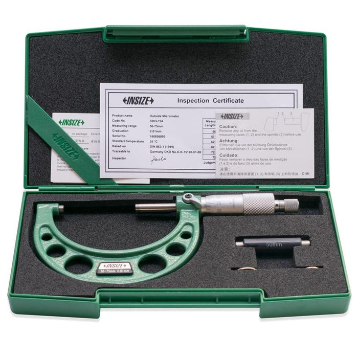 Insize 3203-75A : Outside Micrometer, 50-75mm