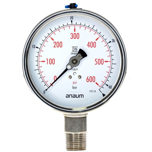 Anaum SS3020 : Pressure Gauge - 100mm dia, 1/2" NPT, 0~40bar - Anaum - Test and Measurement