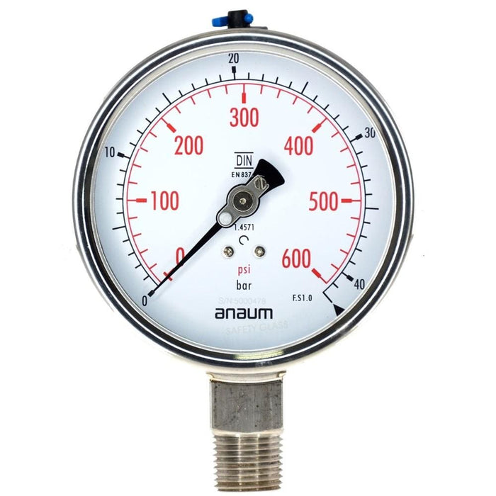 Anaum SS3020 : Pressure Gauge - 100mm dia, 1/2" NPT, 0~40bar - Anaum - Test and Measurement