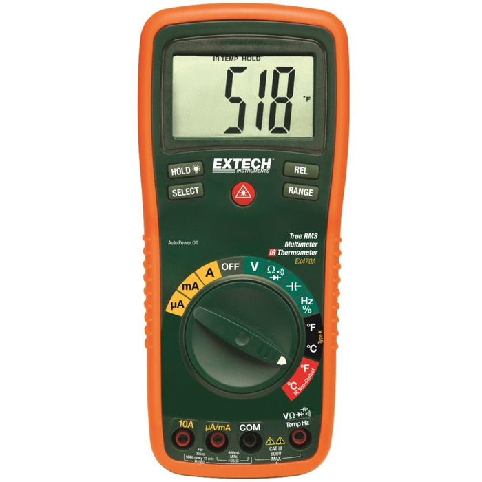 Extech EX470A: 12 Function True RMS Professional MultiMeter + InfraRed Thermometer