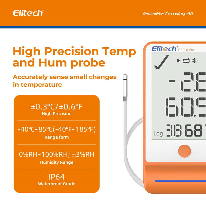 Elitech GSP-6Pro Bluetooth Temperature and Humidity Data Logger, Range -40 to 85°C