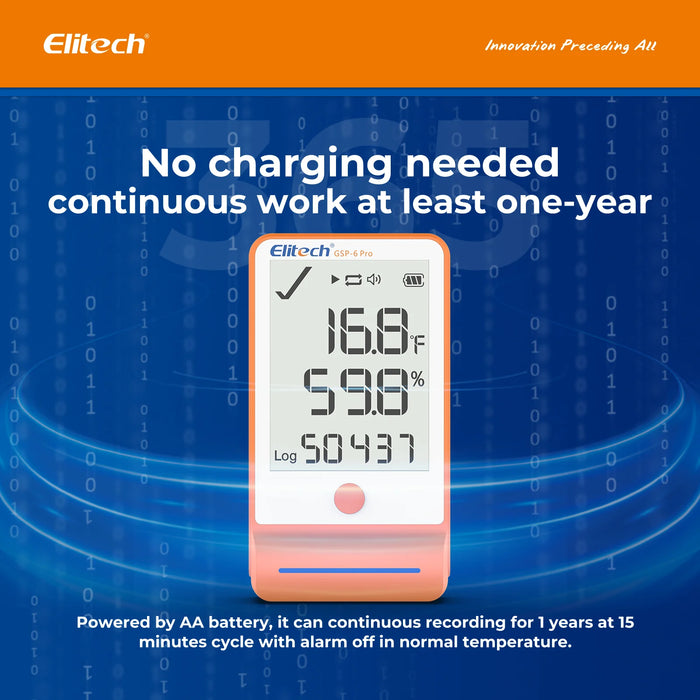 Elitech GSP-6Pro Bluetooth Temperature and Humidity Data Logger, Range -40 to 85°C