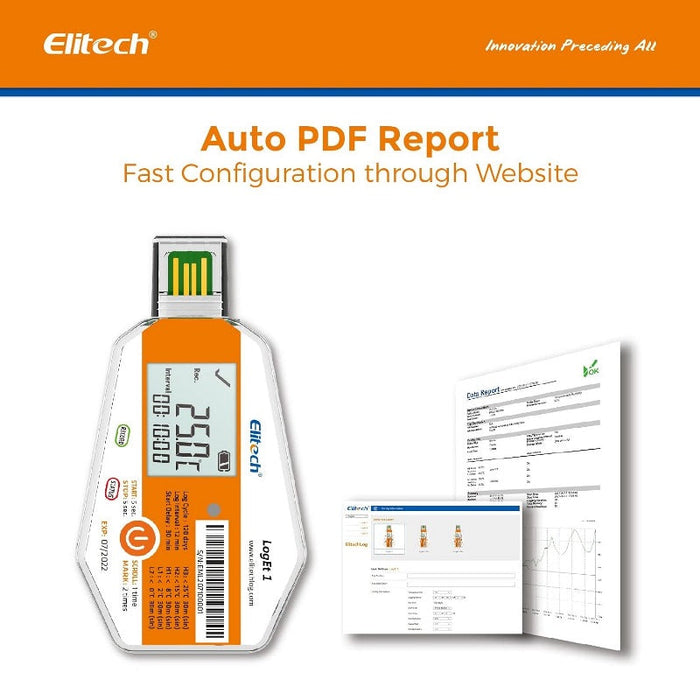 Elitech LogEt 1 Single-Use Temperature Data Logger, Range -30 to 70°C