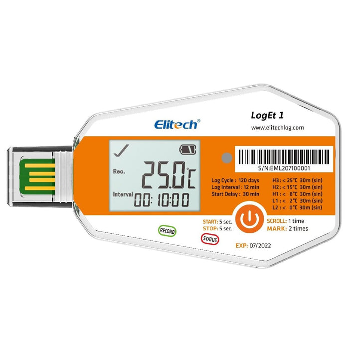 Elitech LogEt 1 Single-Use Temperature Data Logger, Range -30 to 70°C