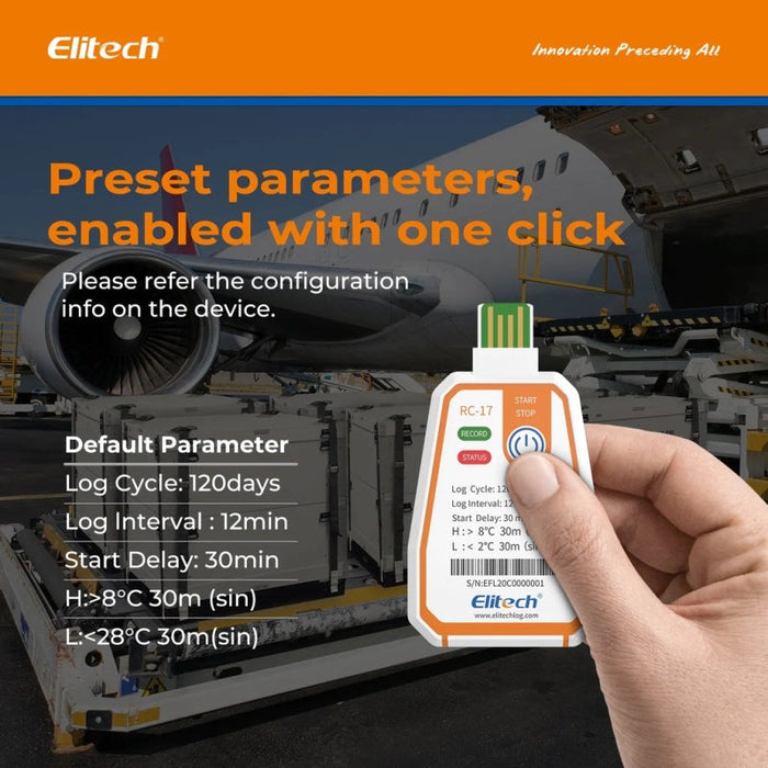 Elitech RC-17 Single-Use Temperature Data Logger, Range -30 to 70°C