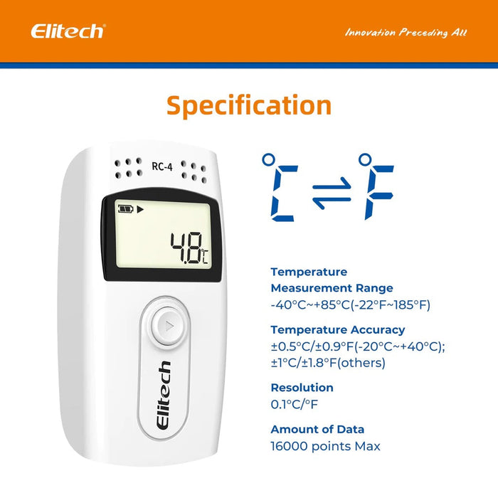 Elitech RC-4 Temperature Data Logger, Range -40 to 85°C