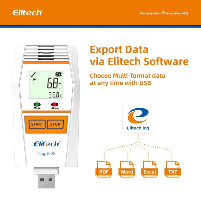 Elitech Tlog 100H Reusable Temperature and Humidity Data Logger, Range -30 to 70°C